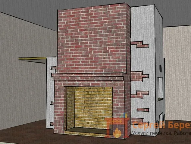 Камин из кирпича №4 пристенный