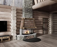 Фото Камин кирпичный пристенный на территории охотничей базы