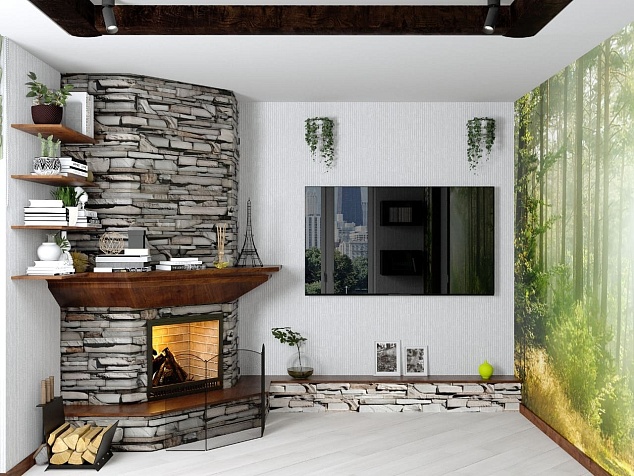 Фото Камин кирпичный пристенный №13 «Островцы»